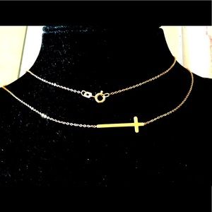 14kt Yellow Solid Gold Sideways Cross 585 Italian Made in Italy Necklace